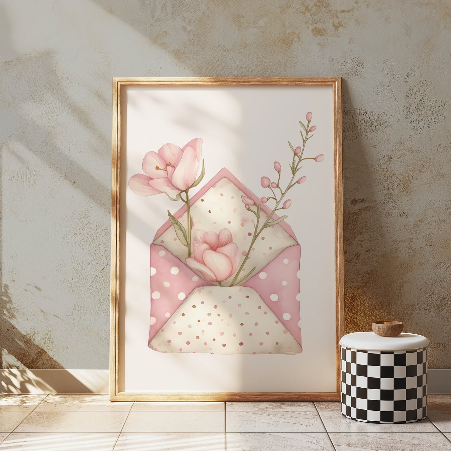 Premium Poster of Floral Pink Envelope with Flowers Art Print Posters