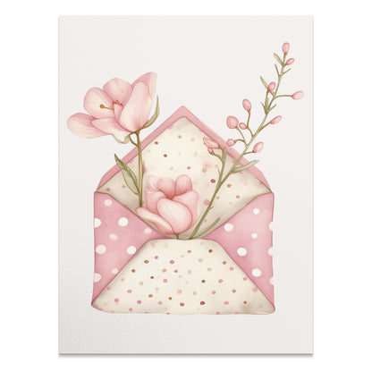 Premium Poster of Floral Pink Envelope with Flowers Art Print Posters