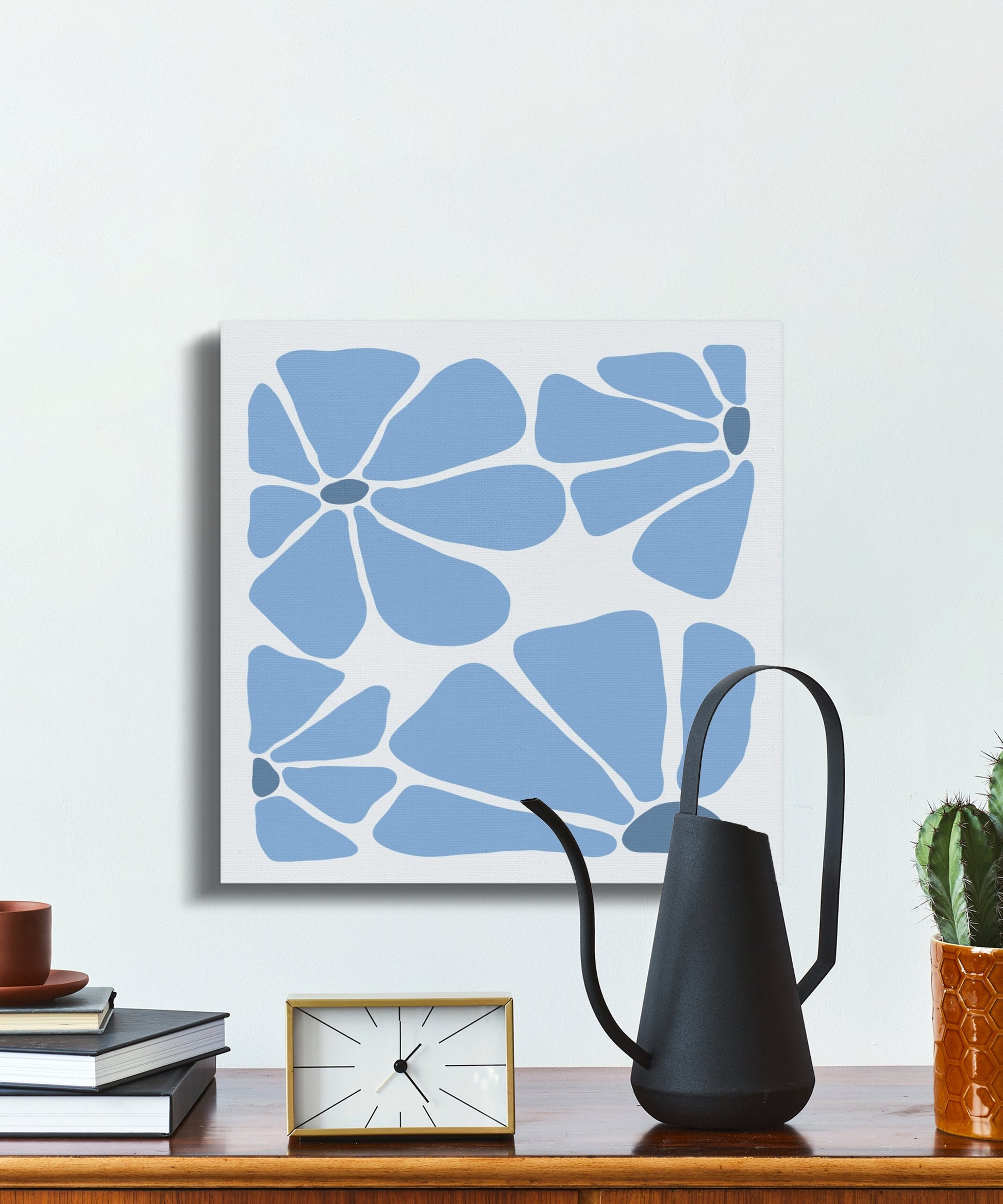 Premium Poster of Floral Wall Art Blue Abstract Flower Canvas Wraps