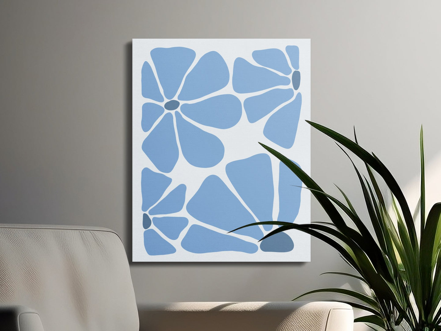 Premium Poster of Floral Wall Art Blue Abstract Flower Canvas Wraps