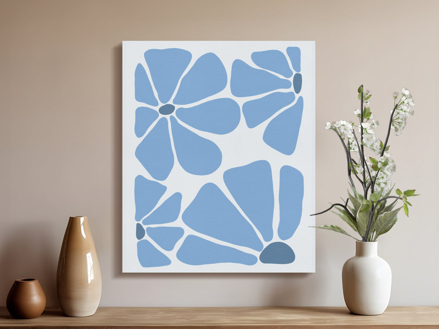 Premium Poster of Floral Wall Art Blue Abstract Flower Canvas Wraps
