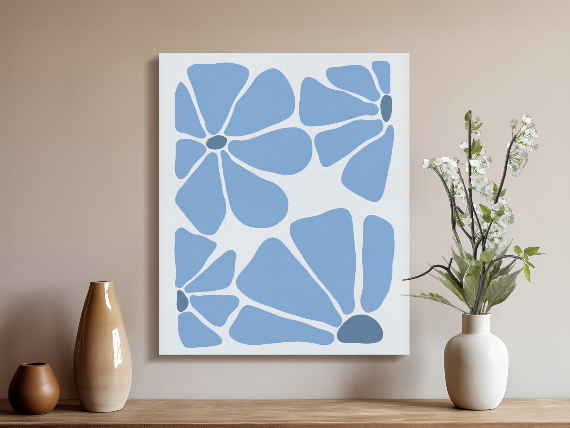 Premium Poster of Floral Wall Art Blue Abstract Flower Canvas Wraps