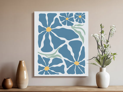Premium Poster of Floral Wall Art Blue Flowers Design Canvas Wraps