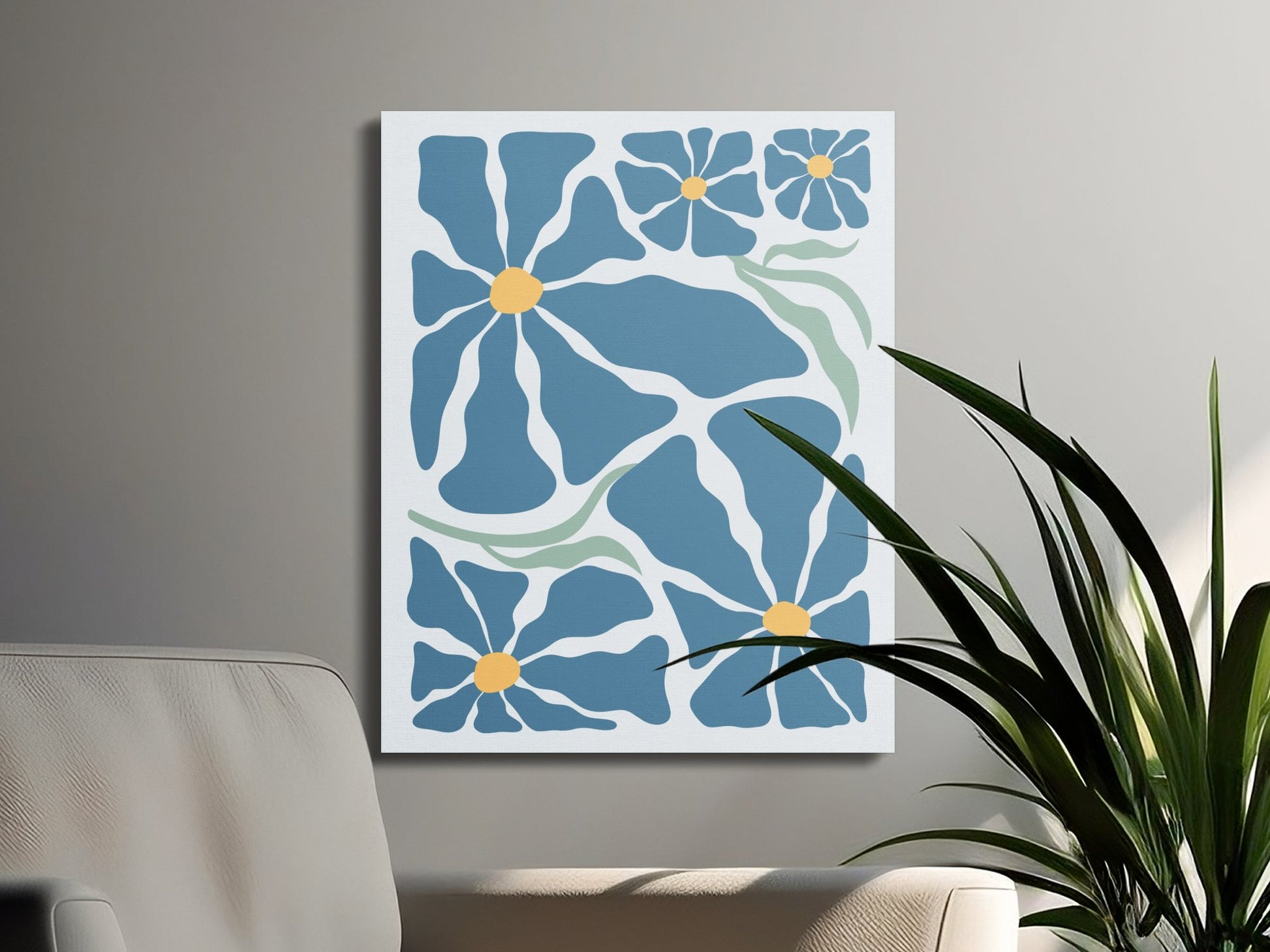 Premium Poster of Floral Wall Art Blue Flowers Design Canvas Wraps