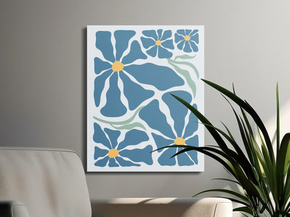 Premium Poster of Floral Wall Art Blue Flowers Design Canvas Wraps