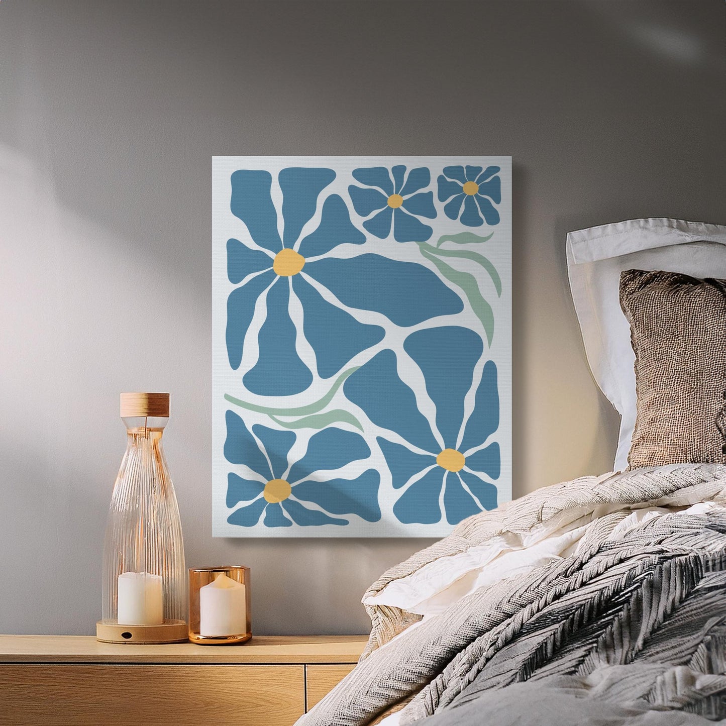 Premium Poster of Floral Wall Art Blue Flowers Design Canvas Wraps