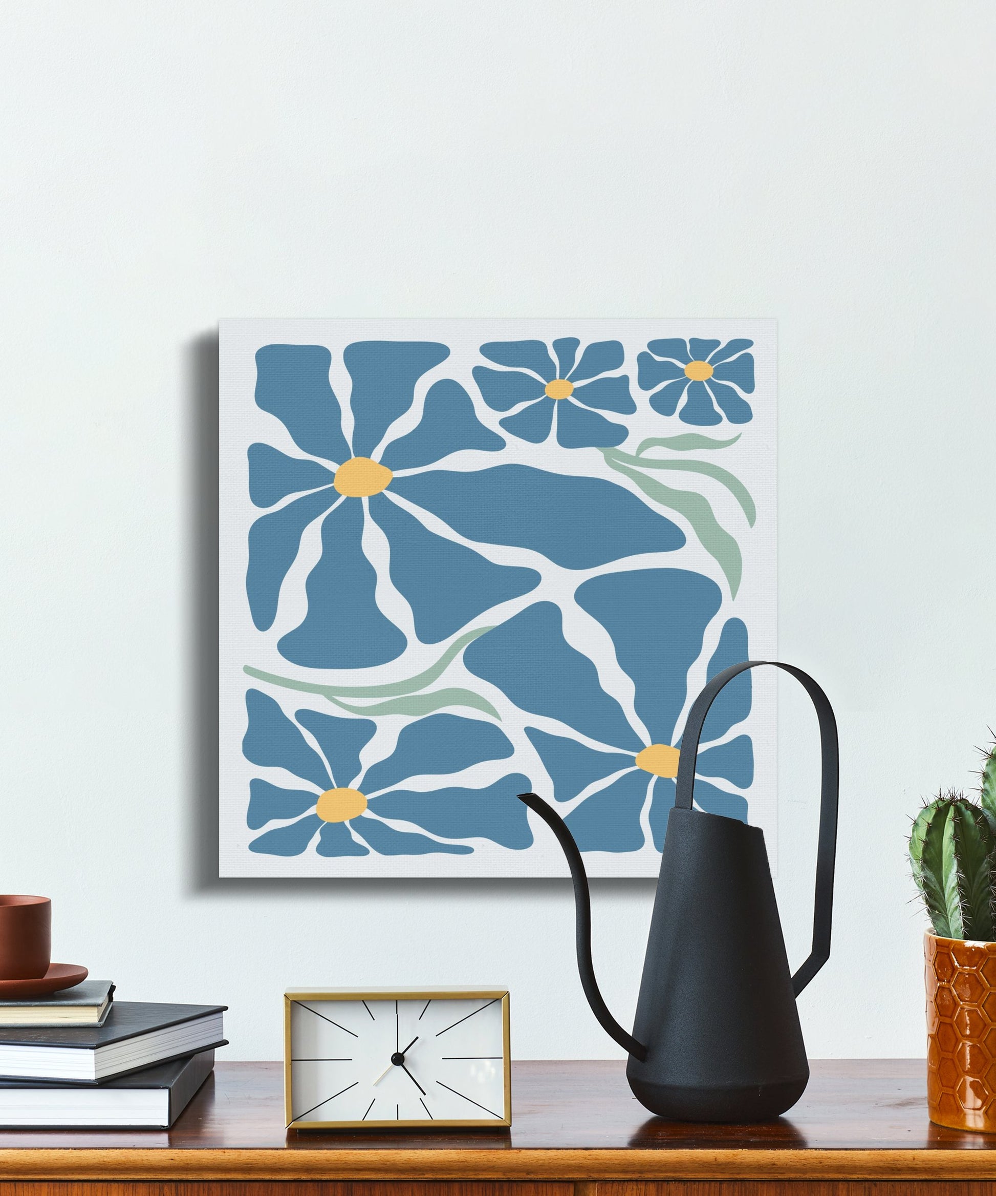Premium Poster of Floral Wall Art Blue Flowers Design Canvas Wraps