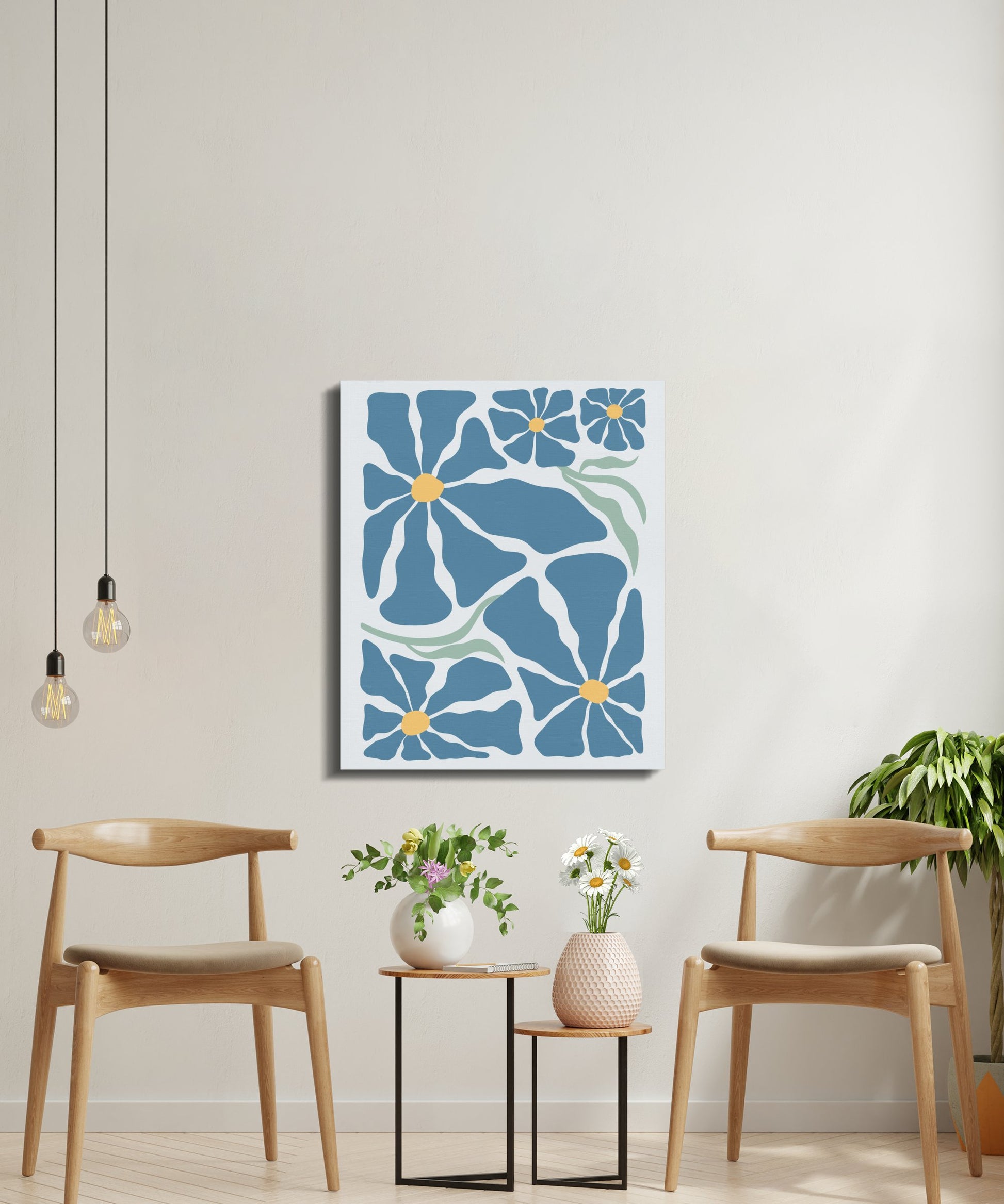 Premium Poster of Floral Wall Art Blue Flowers Design Canvas Wraps