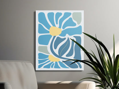 Premium Poster of Floral Wall Art Blue and Yellow Abstract Canvas Wraps