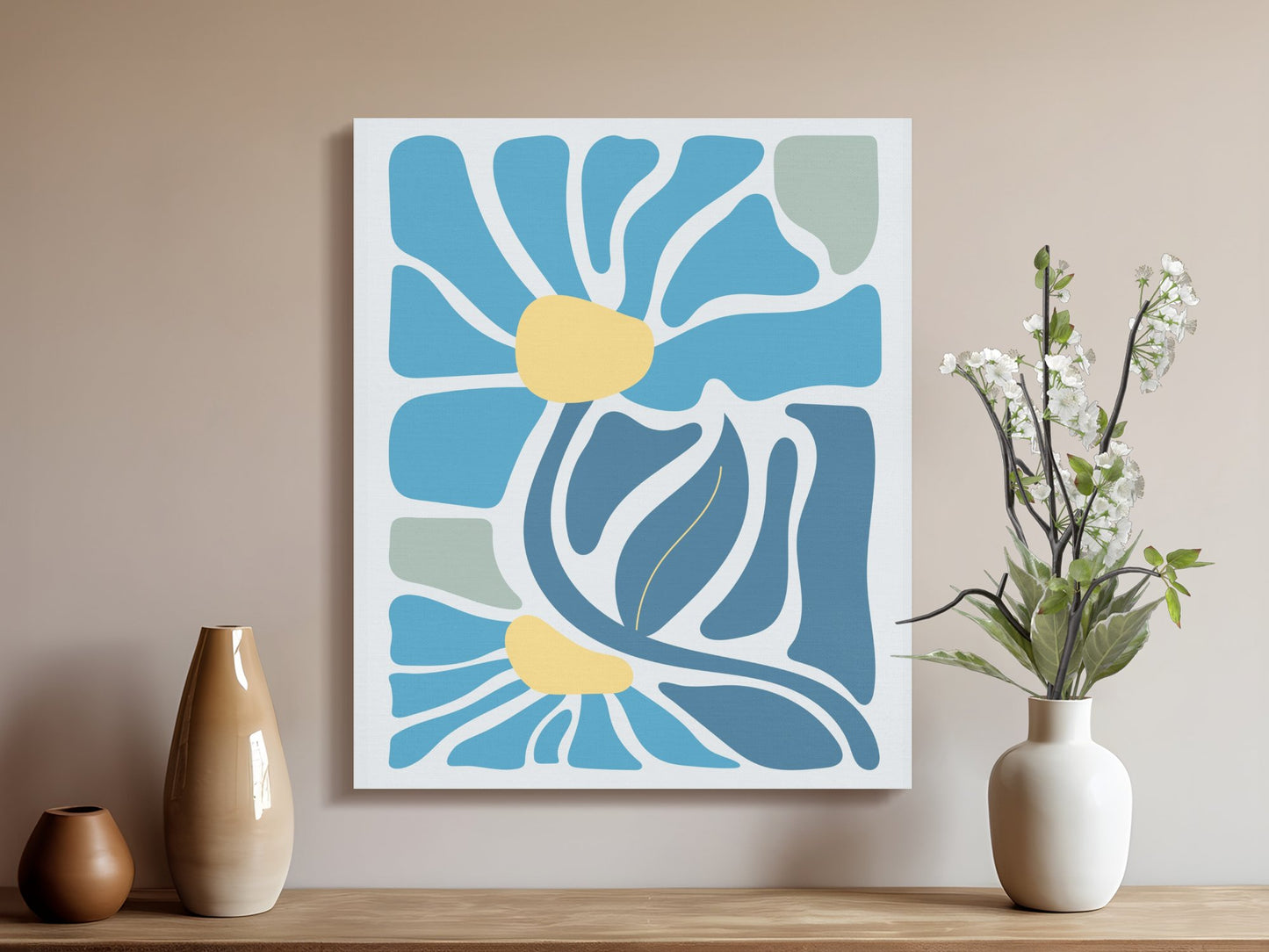 Premium Poster of Floral Wall Art Blue and Yellow Abstract Canvas Wraps