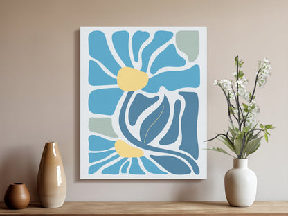 Premium Poster of Floral Wall Art Blue and Yellow Abstract Canvas Wraps