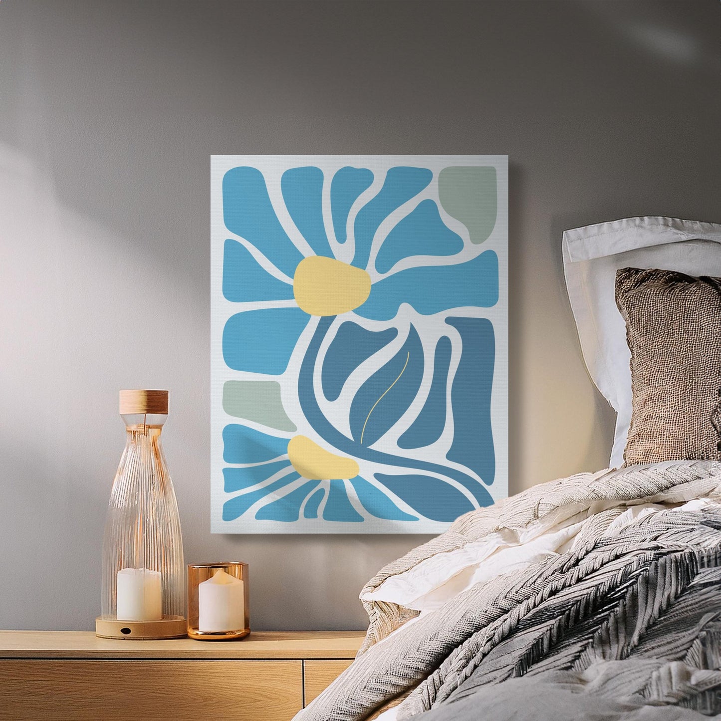 Premium Poster of Floral Wall Art Blue and Yellow Abstract Canvas Wraps