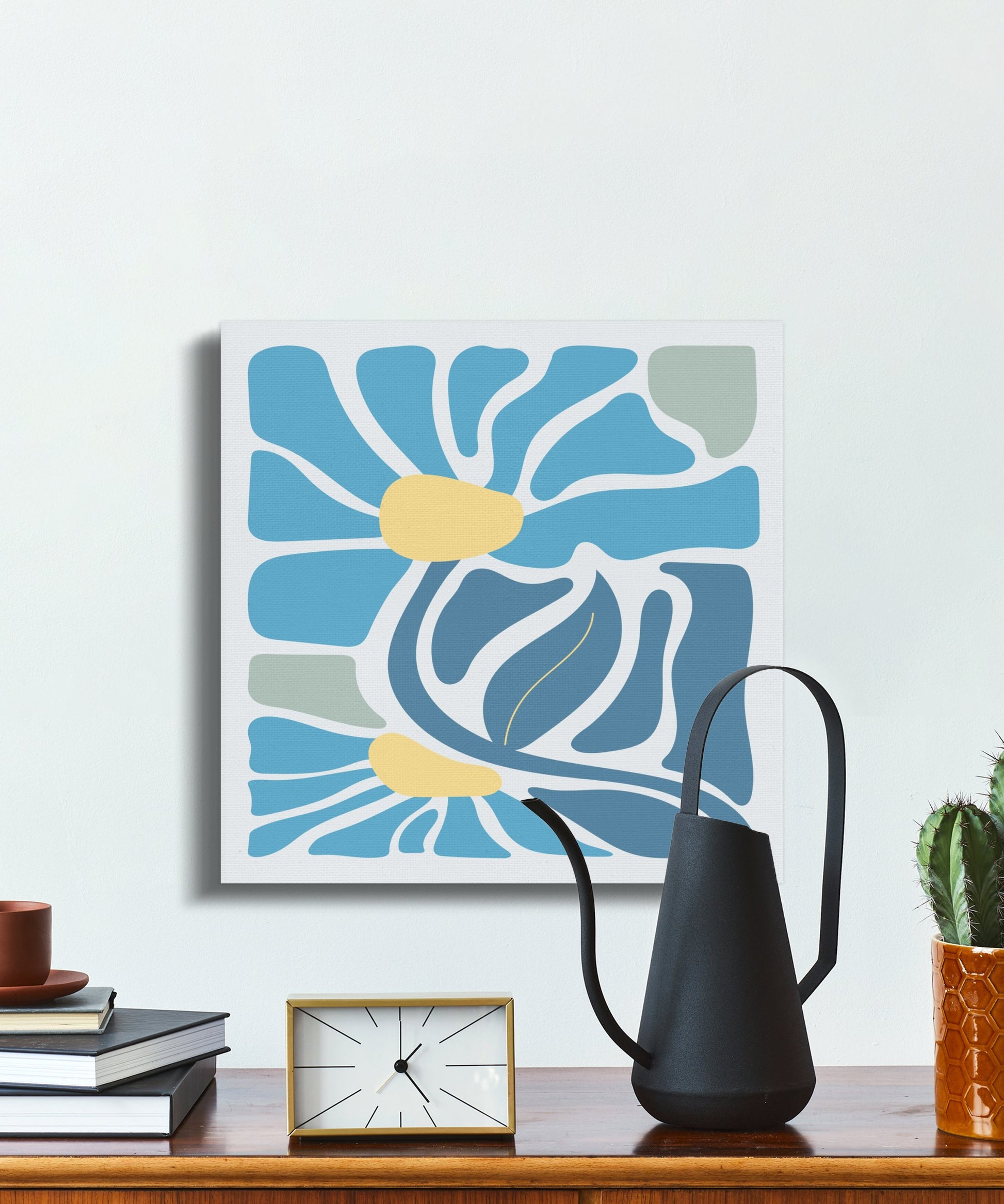 Premium Poster of Floral Wall Art Blue and Yellow Abstract Canvas Wraps