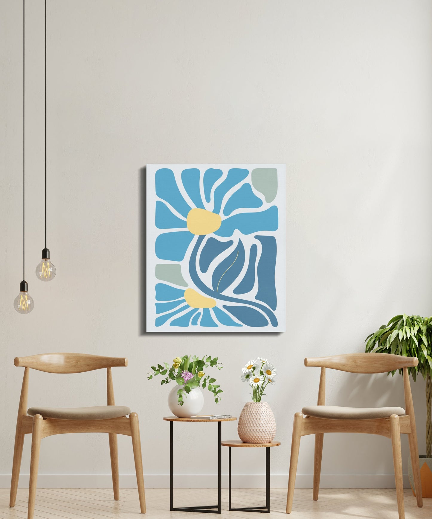 Premium Poster of Floral Wall Art Blue and Yellow Abstract Canvas Wraps