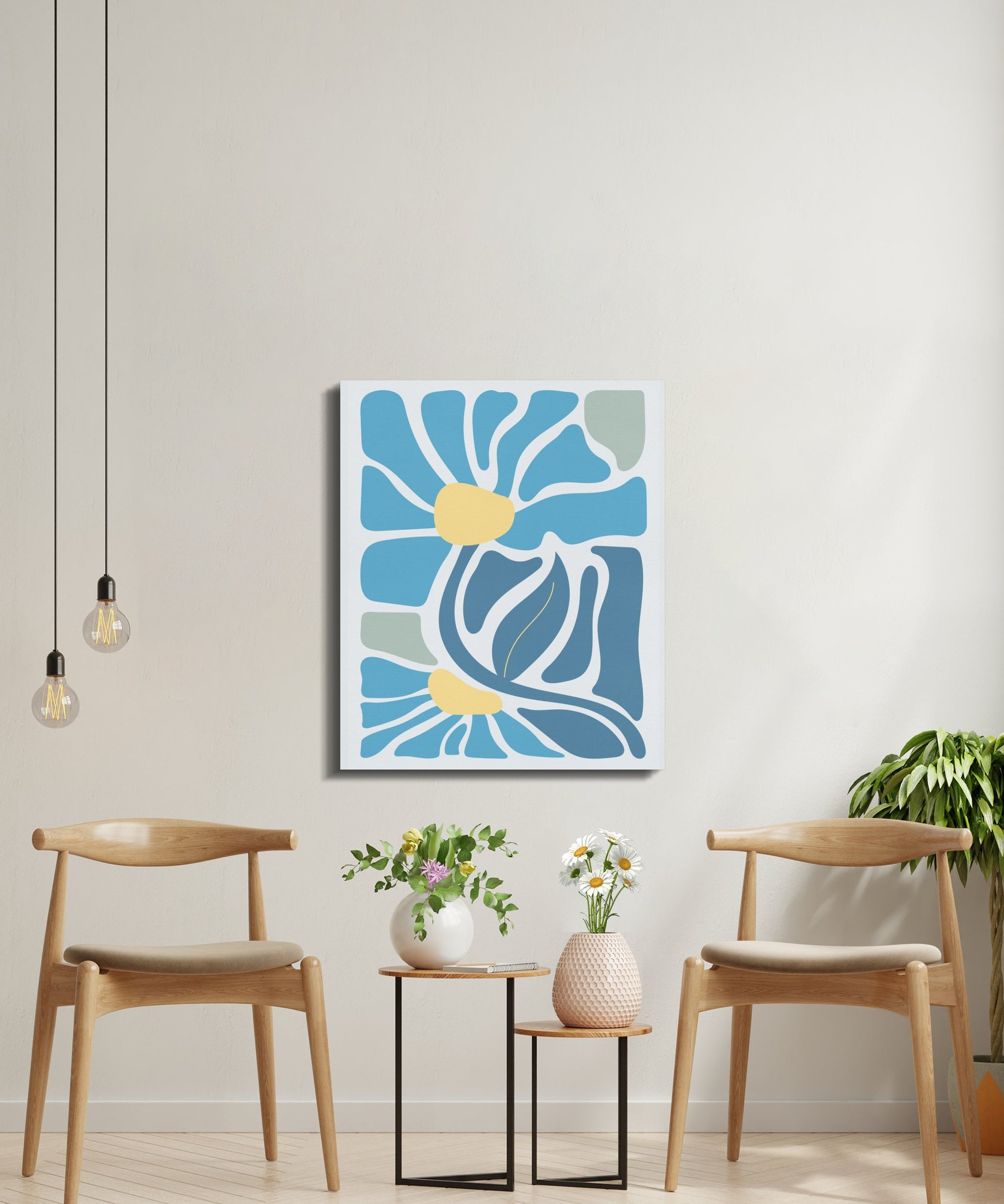 Premium Poster of Floral Wall Art Blue and Yellow Abstract Canvas Wraps