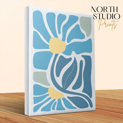Premium Poster of Floral Wall Art Blue and Yellow Abstract Canvas Wraps