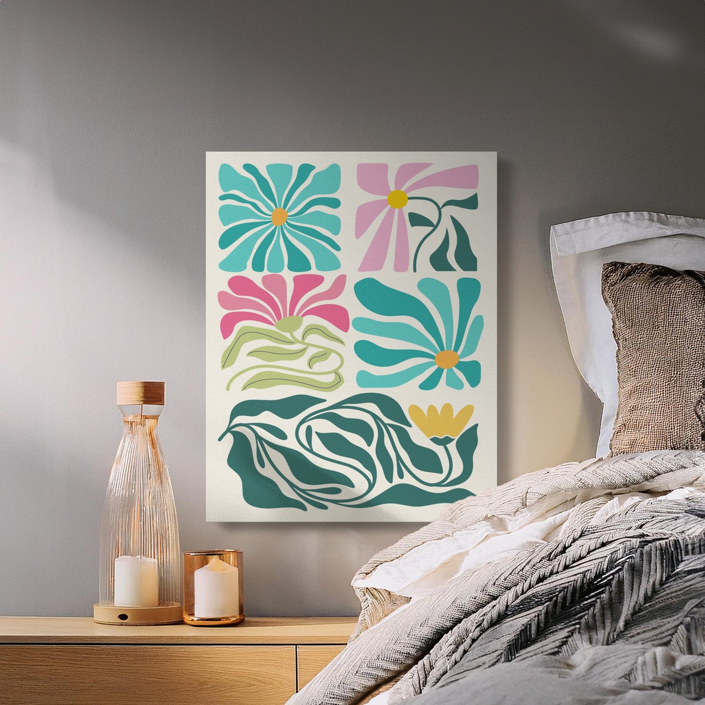 Premium Poster of Floral Wall Art Colorful Floral Design Canvas Wraps