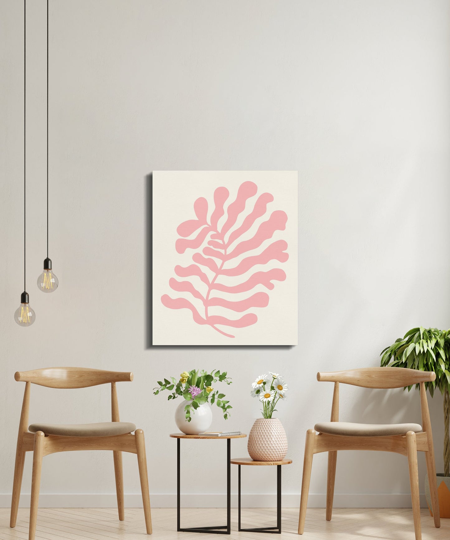 Premium Poster of Floral Wall Art Pink Leaf Design Canvas Wraps