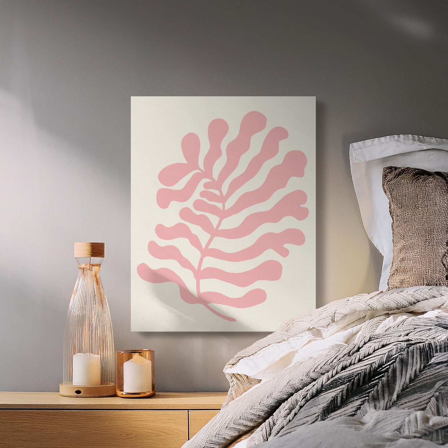 Premium Poster of Floral Wall Art Pink Leaf Design Canvas Wraps