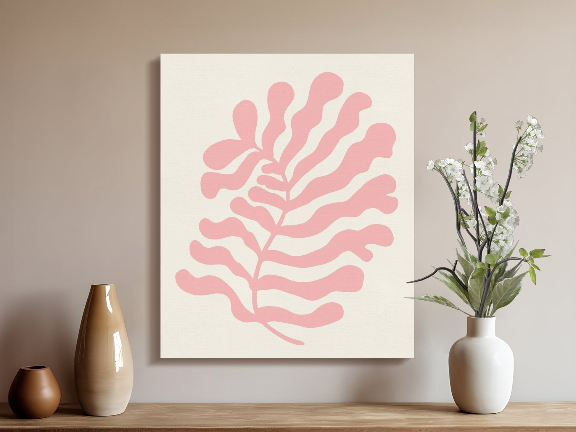 Premium Poster of Floral Wall Art Pink Leaf Design Canvas Wraps