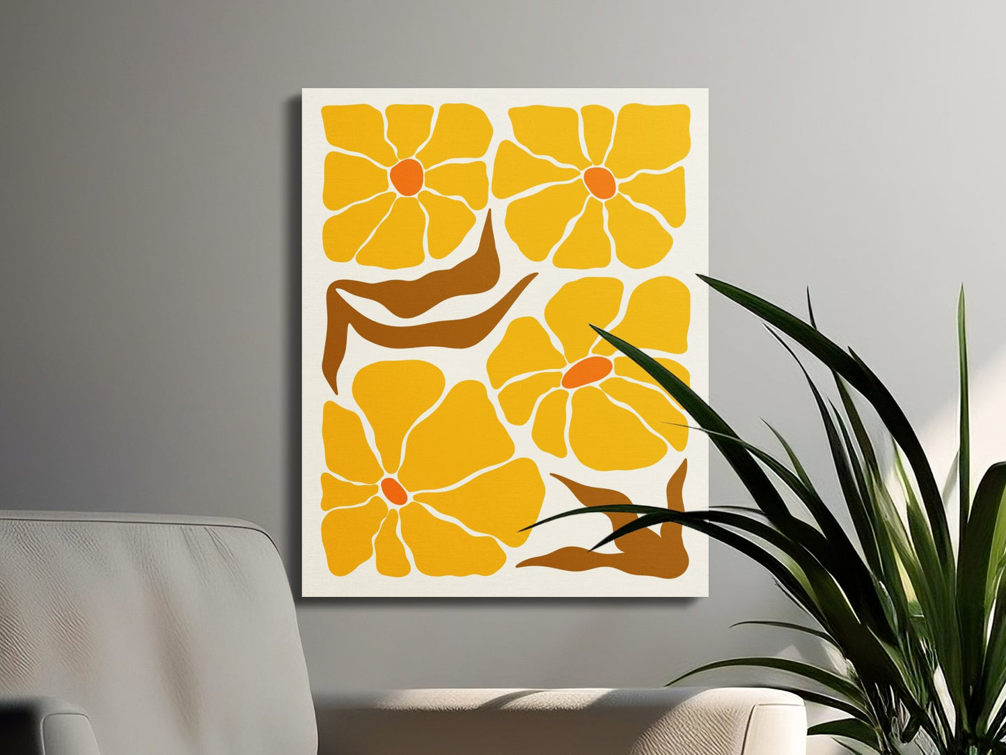 Premium Poster of Floral Wall Art Yellow Orange Flowers Canvas Wraps
