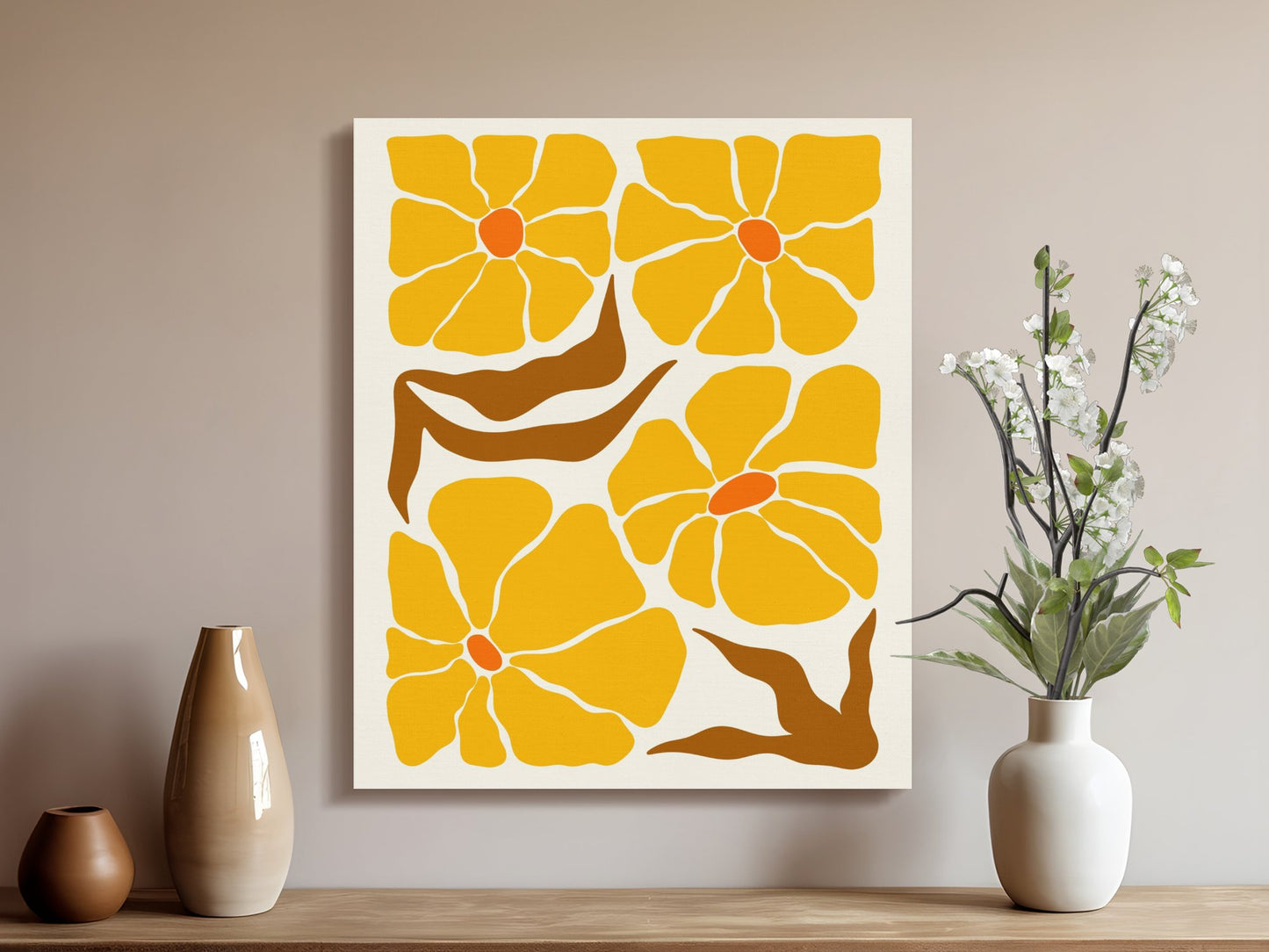Premium Poster of Floral Wall Art Yellow Orange Flowers Canvas Wraps