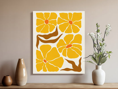 Premium Poster of Floral Wall Art Yellow Orange Flowers Canvas Wraps