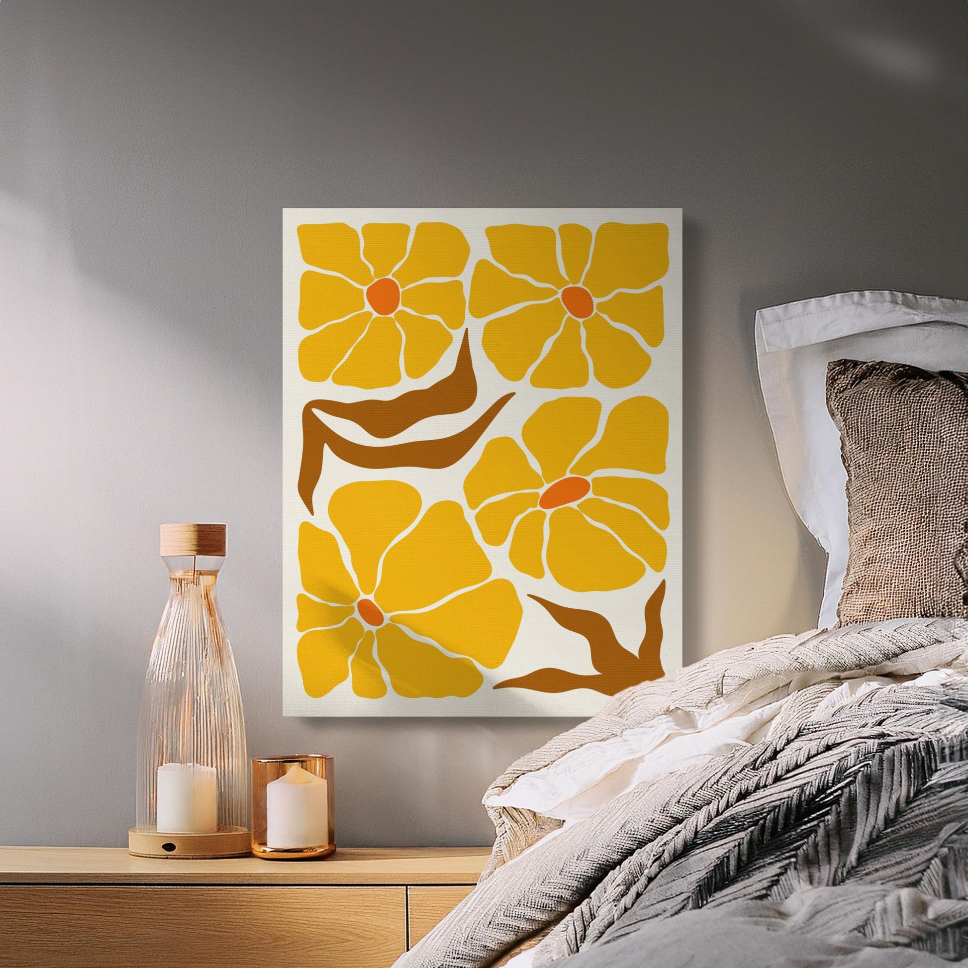 Premium Poster of Floral Wall Art Yellow Orange Flowers Canvas Wraps