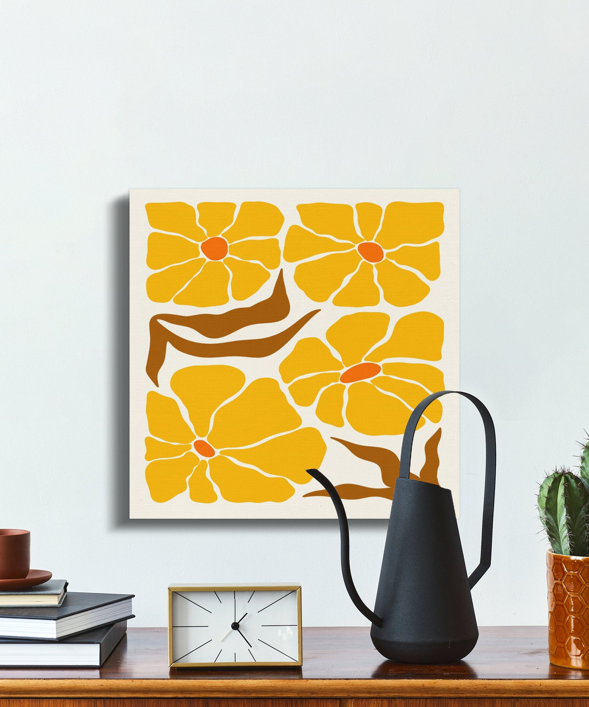 Premium Poster of Floral Wall Art Yellow Orange Flowers Canvas Wraps