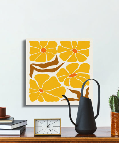 Premium Poster of Floral Wall Art Yellow Orange Flowers Canvas Wraps
