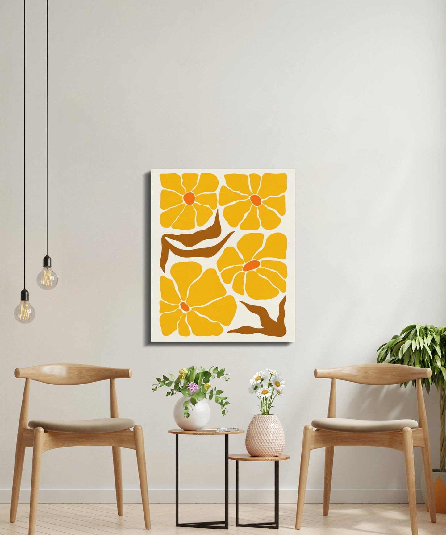 Premium Poster of Floral Wall Art Yellow Orange Flowers Canvas Wraps