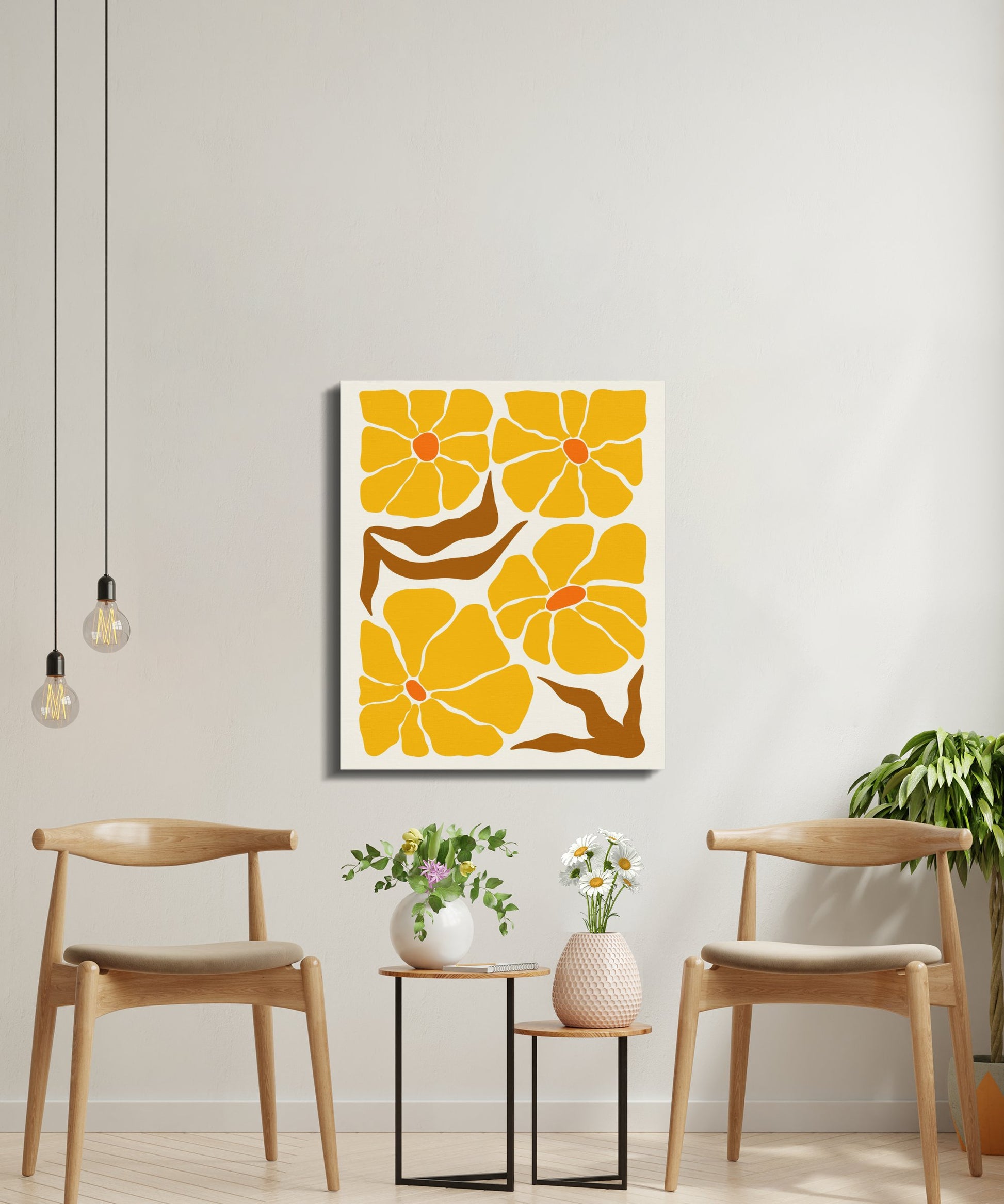Premium Poster of Floral Wall Art Yellow Orange Flowers Canvas Wraps