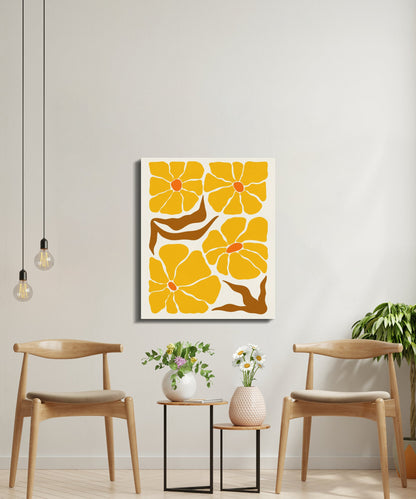 Premium Poster of Floral Wall Art Yellow Orange Flowers Canvas Wraps