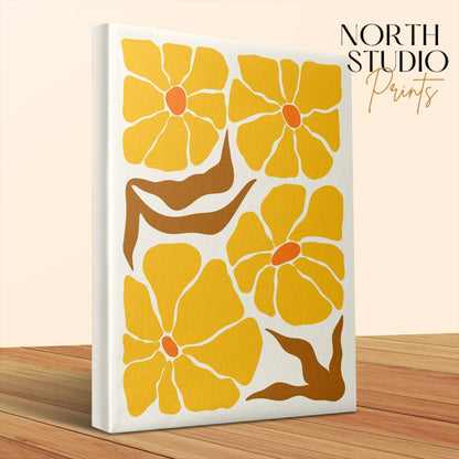 Premium Poster of Floral Wall Art Yellow Orange Flowers Canvas Wraps