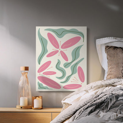 Premium Poster of Floral Wall Art with Pink Flowers and Leaves Canvas Wraps