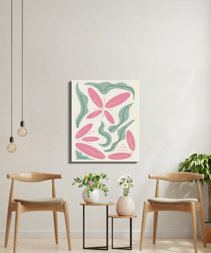 Premium Poster of Floral Wall Art with Pink Flowers and Leaves Canvas Wraps