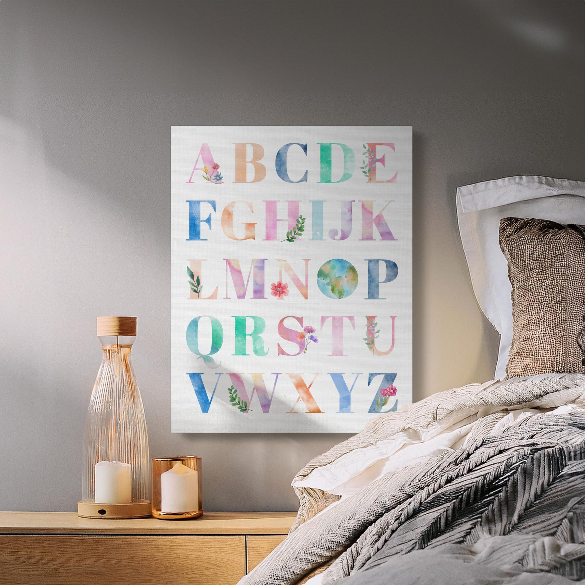 Premium Poster of Floral Watercolor Alphabet Nursery Canvas Wraps