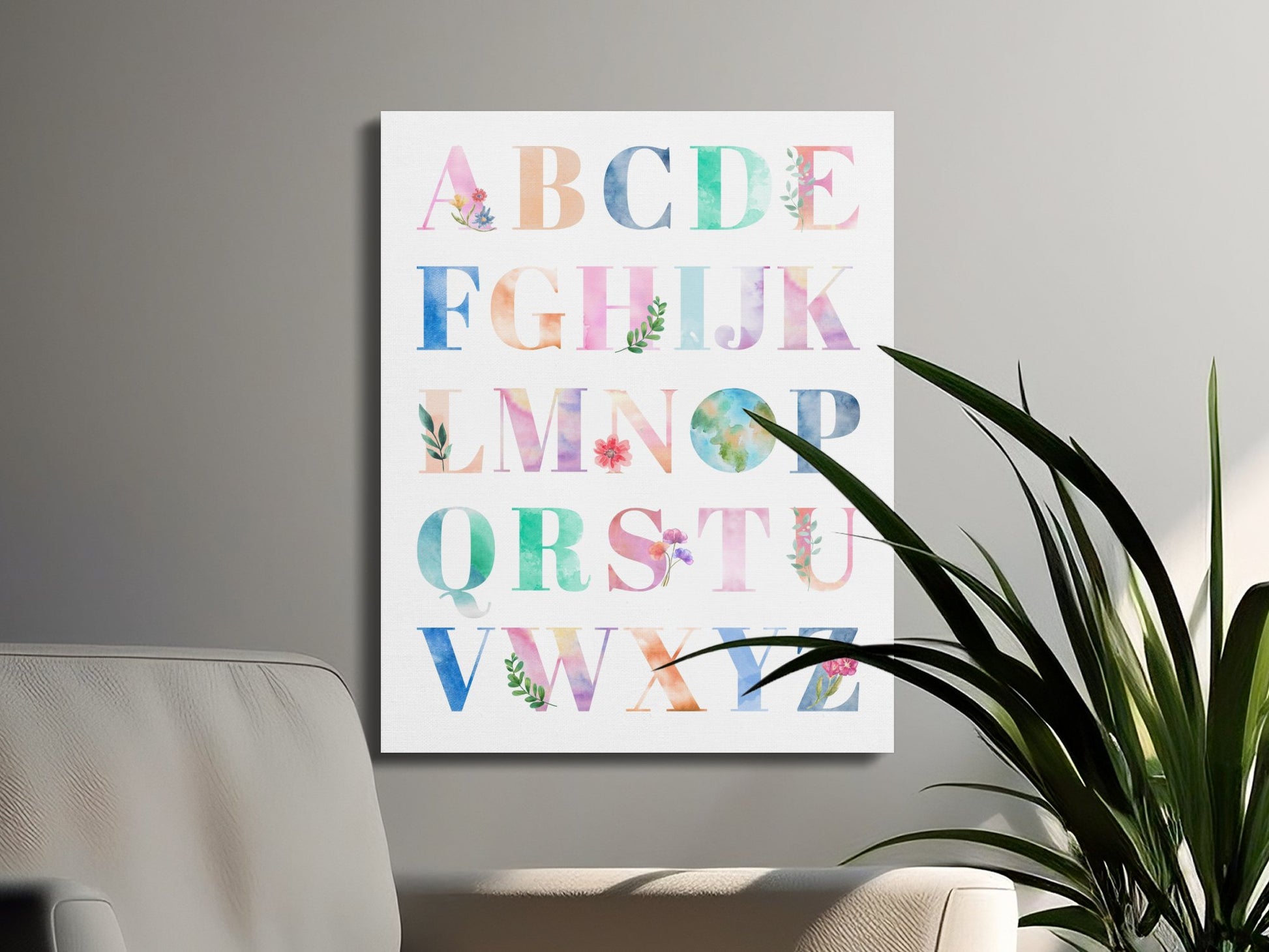 Premium Poster of Floral Watercolor Alphabet Nursery Canvas Wraps