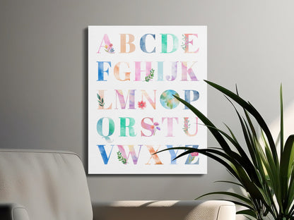 Premium Poster of Floral Watercolor Alphabet Nursery Canvas Wraps