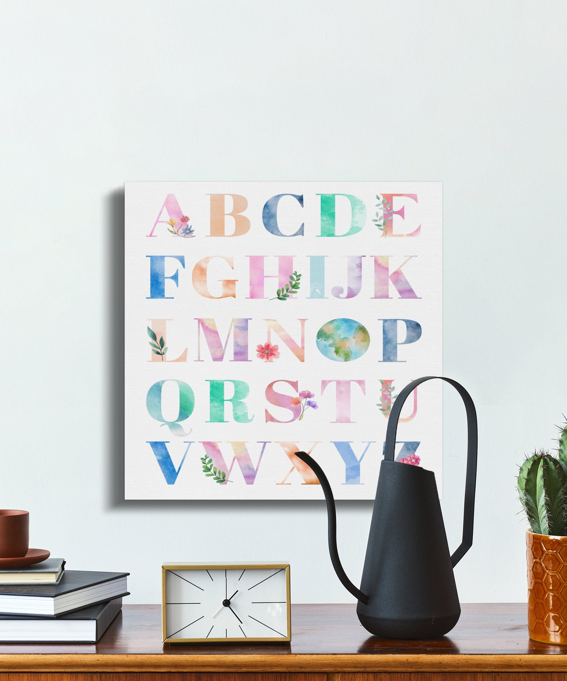 Premium Poster of Floral Watercolor Alphabet Nursery Canvas Wraps