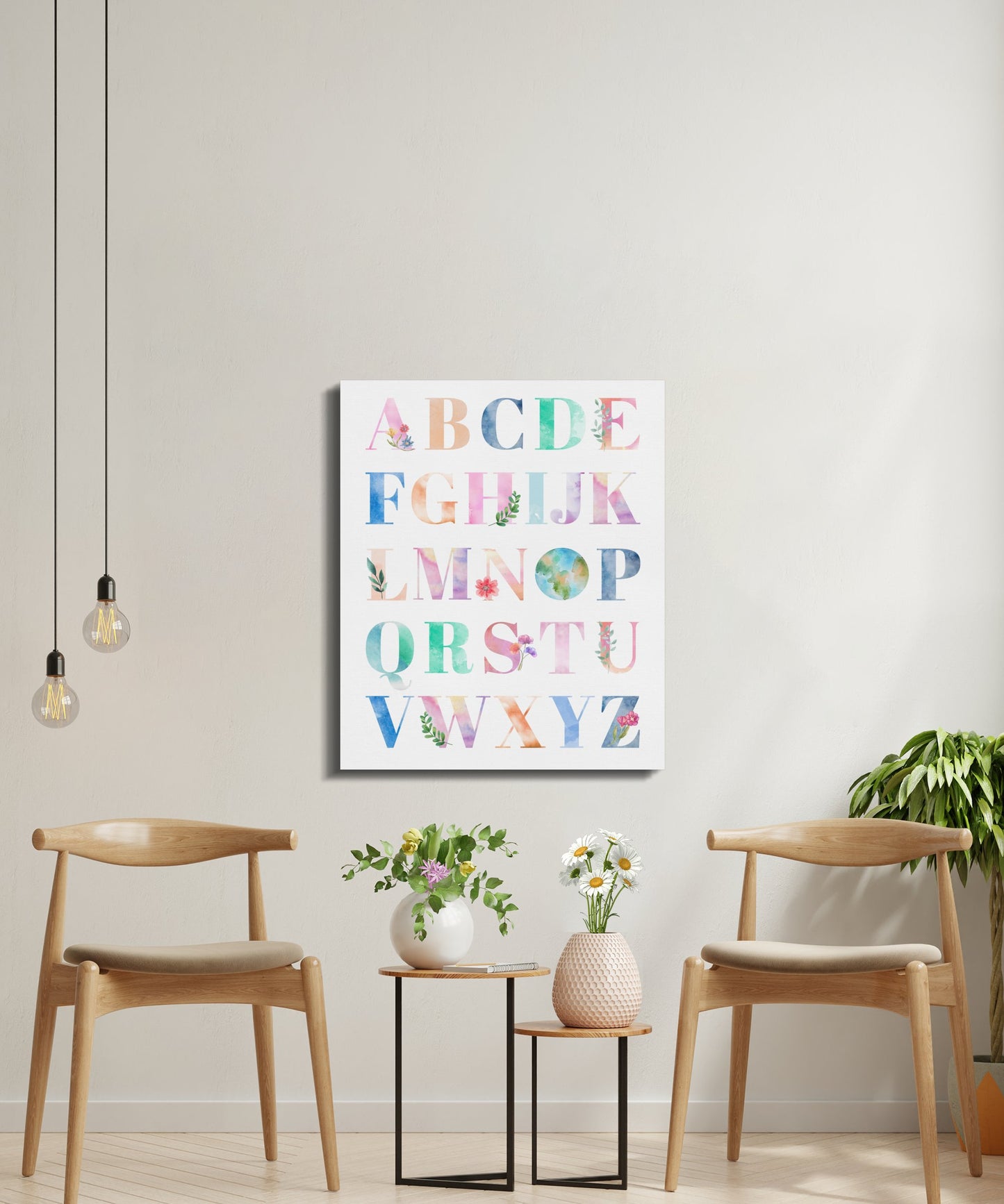 Premium Poster of Floral Watercolor Alphabet Nursery Canvas Wraps