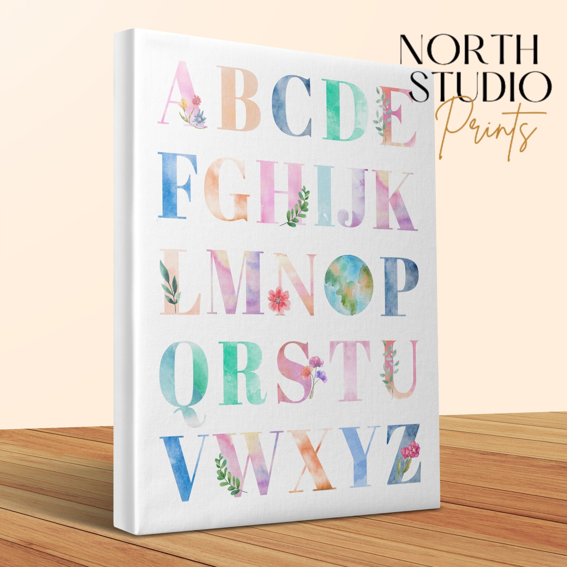 Premium Poster of Floral Watercolor Alphabet Nursery Canvas Wraps