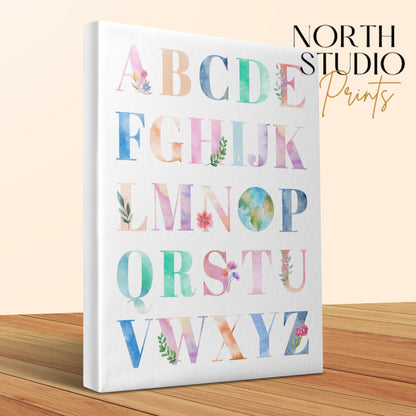 Premium Poster of Floral Watercolor Alphabet Nursery Canvas Wraps