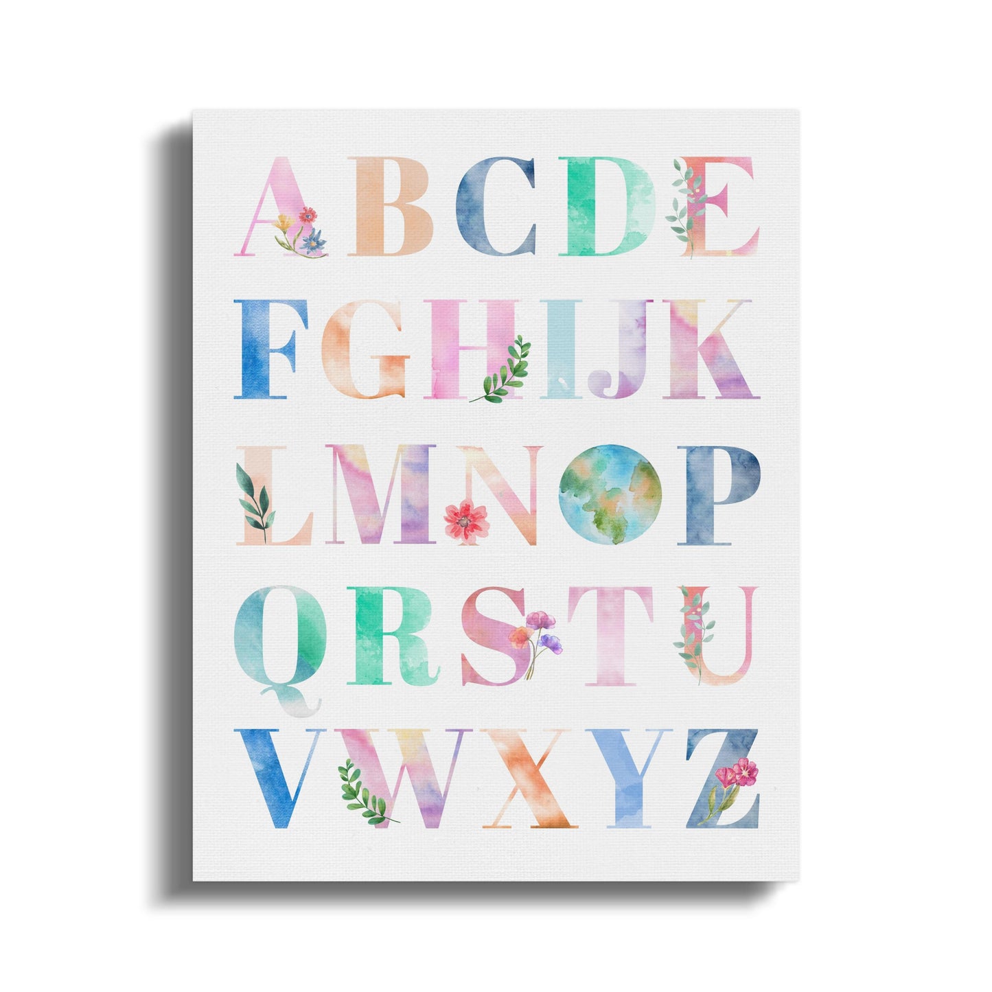 Premium Poster of Floral Watercolor Alphabet Nursery Canvas Wraps