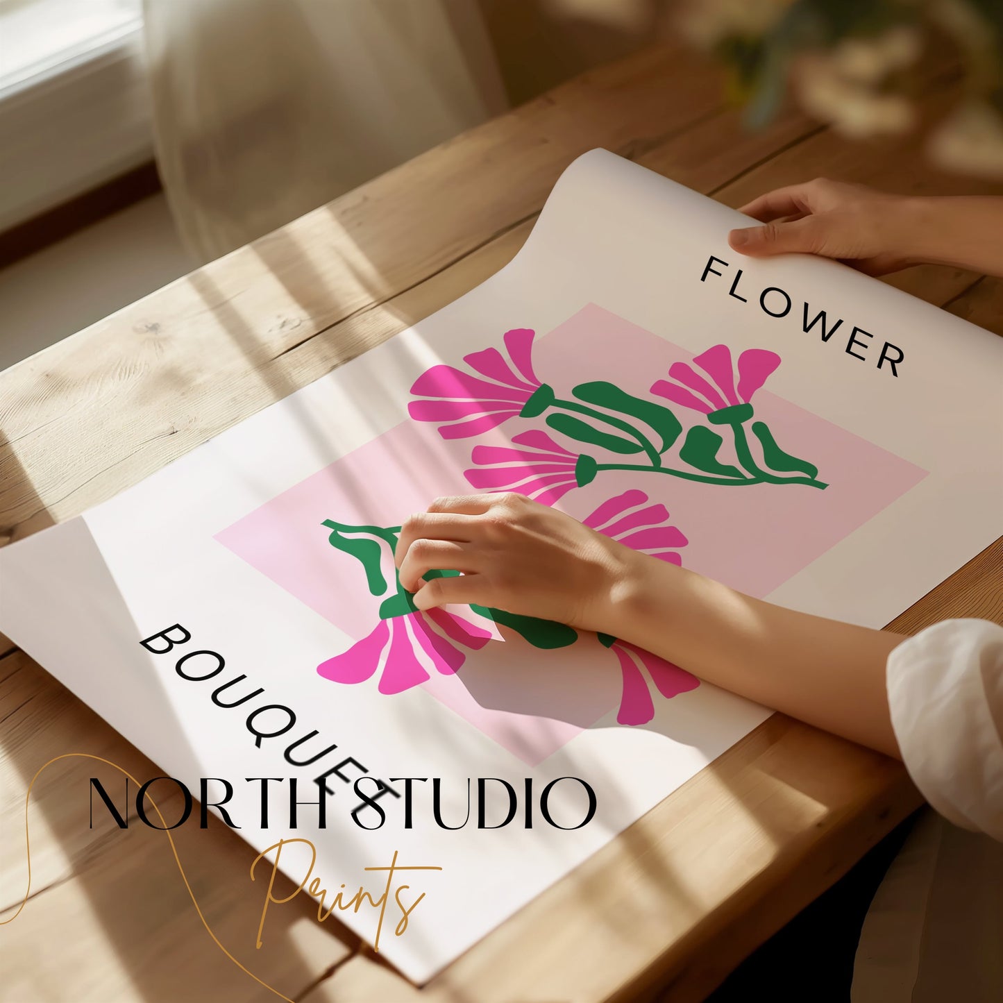 Premium Poster of Flower Bouquet Pink and Green Design Art Posters
