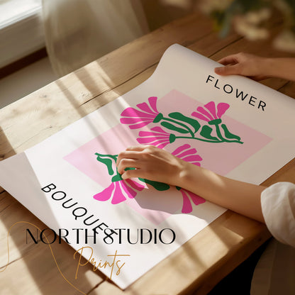 Premium Poster of Flower Bouquet Pink and Green Design Art Posters