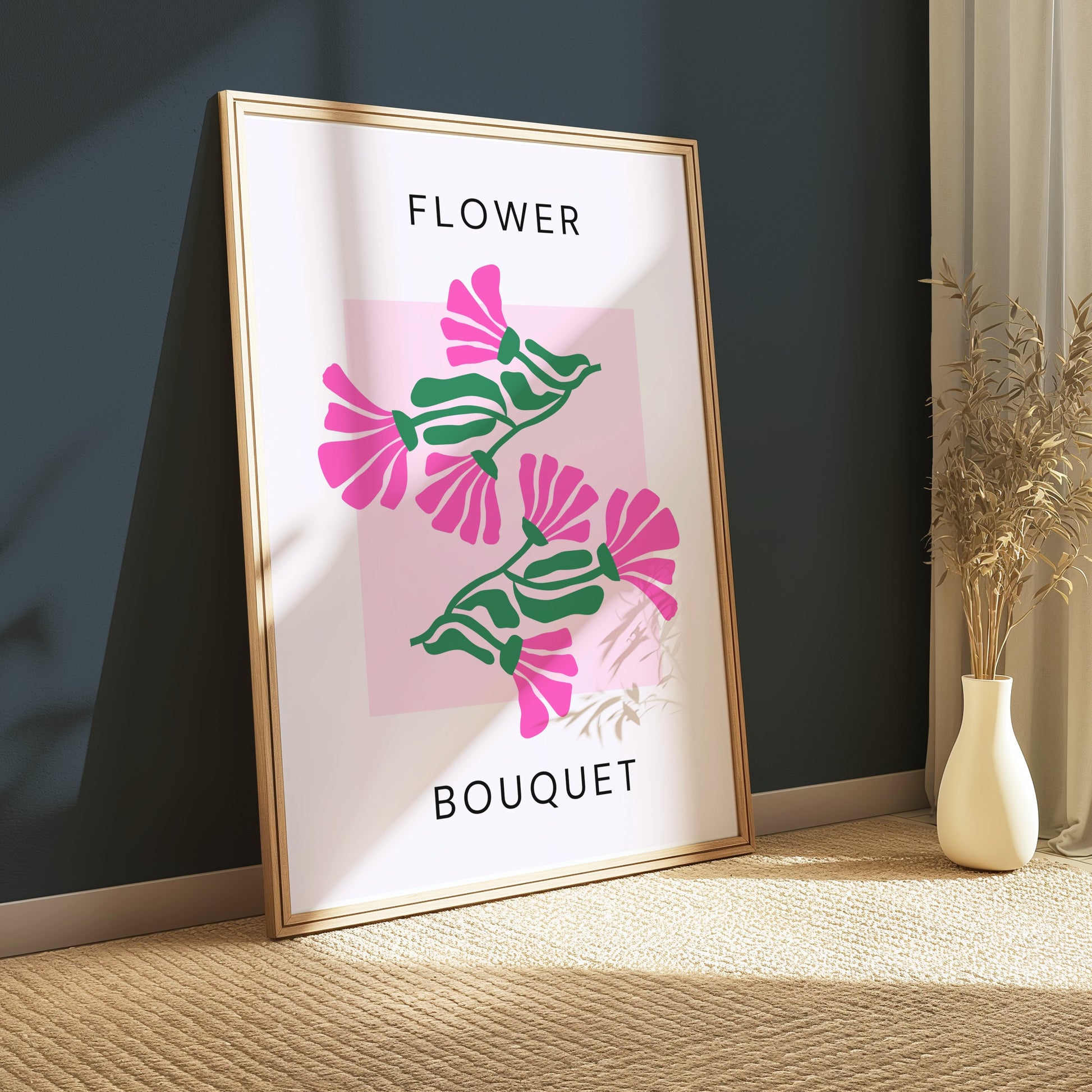 Premium Poster of Flower Bouquet Pink and Green Design Art Posters
