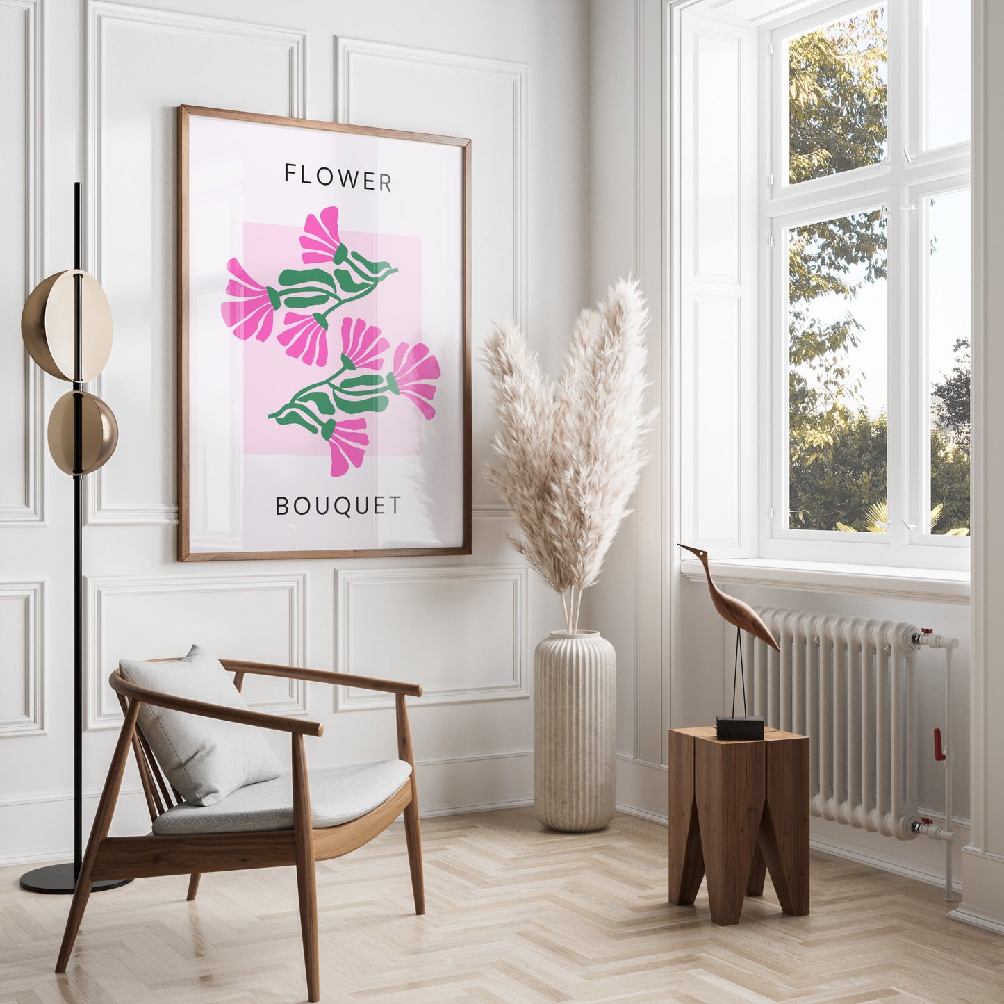 Premium Poster of Flower Bouquet Pink and Green Design Art Posters