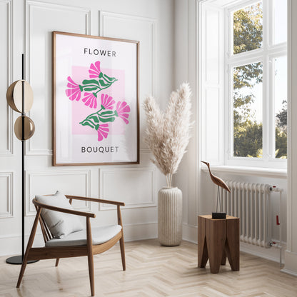 Premium Poster of Flower Bouquet Pink and Green Design Art Posters