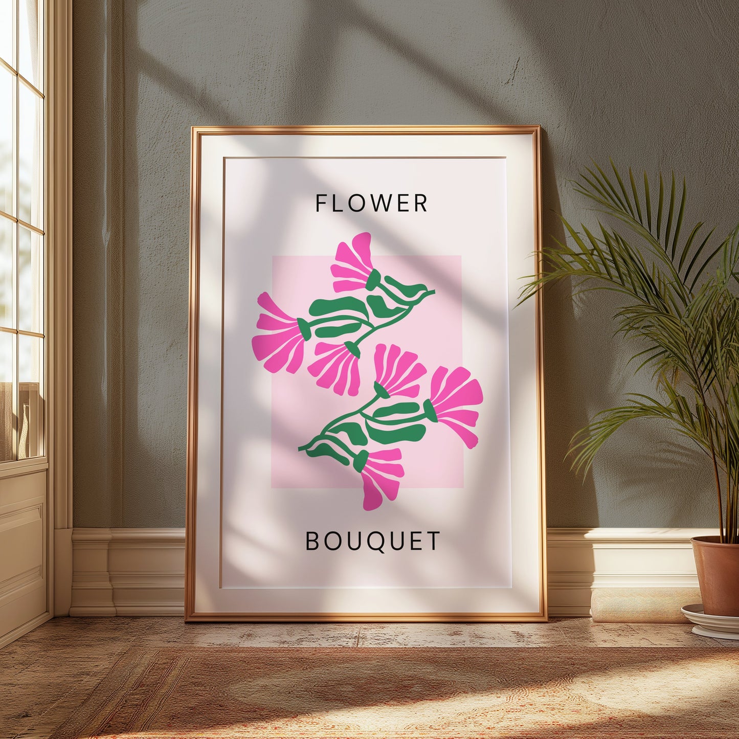 Premium Poster of Flower Bouquet Pink and Green Design Art Posters